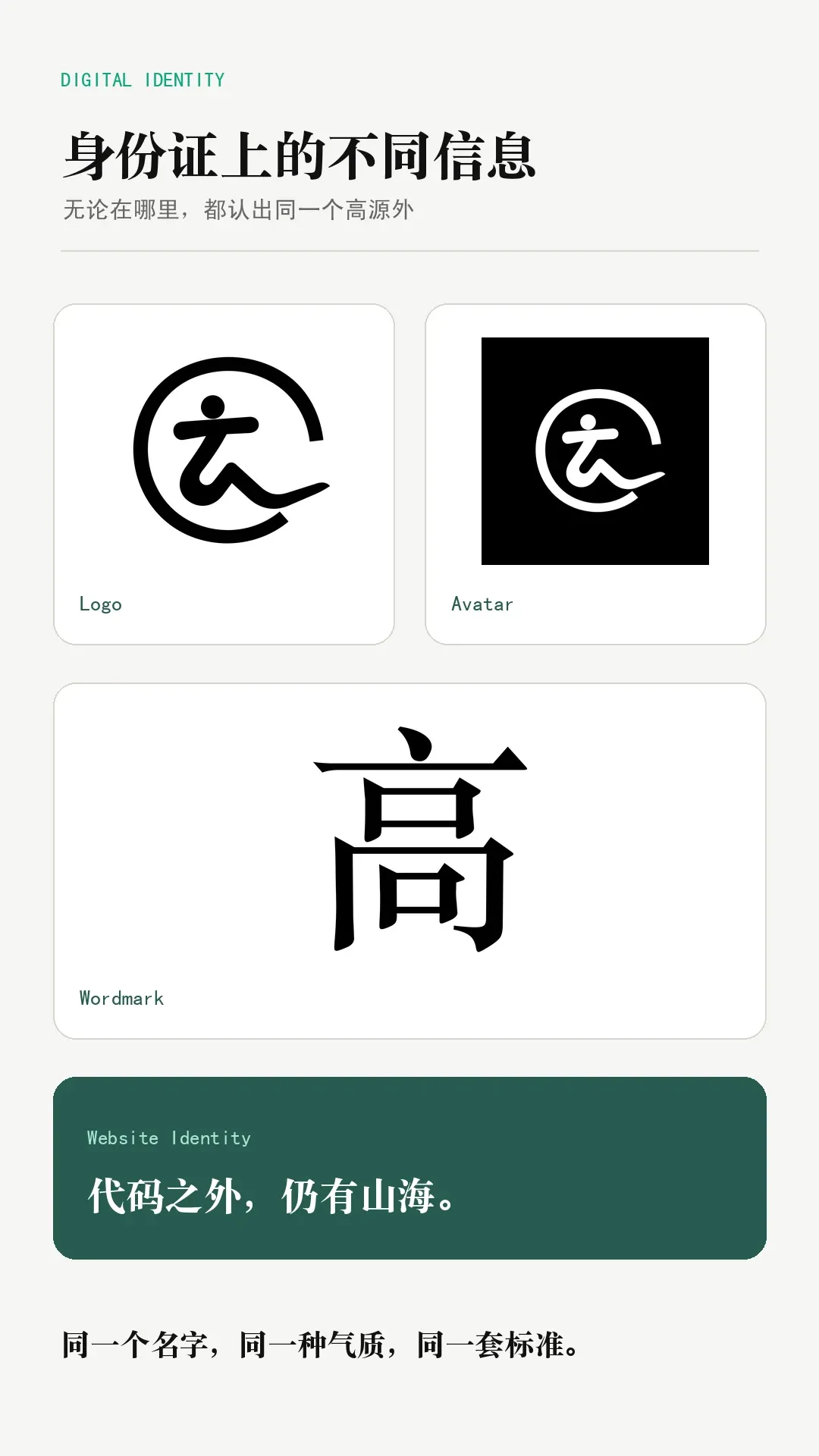 Logo、Avatar、Wordmark 和网站题记组成同一套高源外身份信息